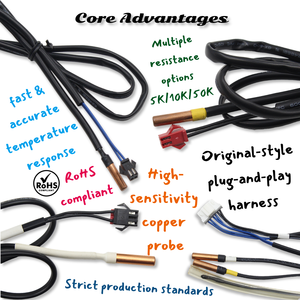 GCHV GIWEE 10K 25 ℃   Sonde de température NTC avec connecteur noir et fil intérieur bleu pour unité extérieure AC HVAe - Product Image 6