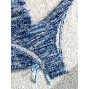 2026 New Arrival <strong>Blue</strong> Gradient Special Fabric 3 Piece <strong>Bikini</strong> <strong>Set</strong> Wholesale Elegant and Best Selling Swimwear <strong>Set</strong> - Product Image 3