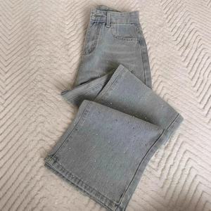 2025 New Arrival Rhinestone <strong>Wide</strong> <strong>Leg</strong> Jeans for Women Light Blue <strong>Sparkly</strong> High Rise Pants Trendy Tummy Control Slim Fit <strong>Trousers</strong> - Product Image 1