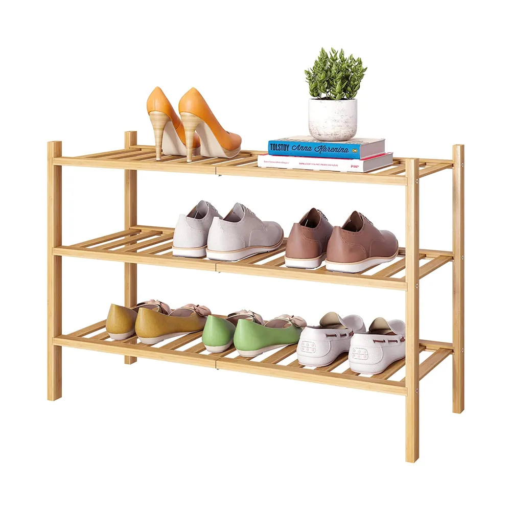 Custom Design Moderne 3-Tier Holz Bambus Eingangs bereich Schuh regal Lagerung Organizer Schuh regal