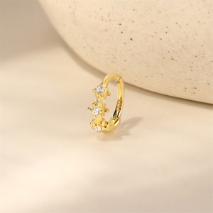 Pendiente de Aro Minimalista de Plata de Ley 925 con Circonita, Diseño de Estrella de Tres Puntas, Ocho Puntas, Flor de Cuatro Pétalos, para Cartílago - Product Image 3
