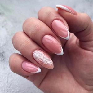Lot de 12 faux ongles classiques français courts en acrylique nude rose, forme amande, à presser, pré-dessinés, avec colle - Product Image 5