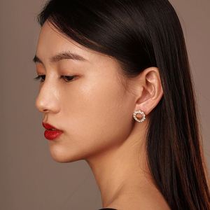 Dylam Classic 925 Sterling <b>Silver</b> Rhodium 18K Gold Plated Hallow Out Circle Round Shape 5A Zirconia <b>Stud</b> <b>Earrings</b> - Product Image 4