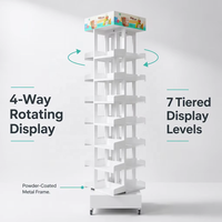 Étagère de présentation rotative en métal personnalisée et moderne pour bibliothèque, librairie, pour le rangement de carnets, magazines, livres, brochures, cartes postales, documents