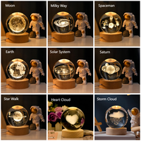 H lune boule de cristal 6cm lumière chaude Base verre bureau décoration appréciation cadeaux nuit lampe bois lumière LED Base veilleuse