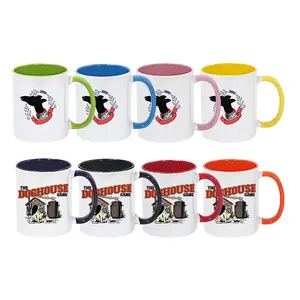 Logo Custom heat press printing high grade 11oz colorful Ceramic Coffee Mug with colored handle