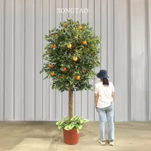 Venta al por mayor de naranja y de limón de fructificación de follaje Artificial Bonsai fruta árbol para la decoración de interiores