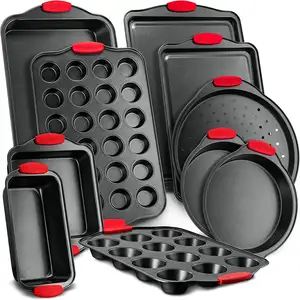 Customize Baking Sets Oven Bakeware Non-stick carbon steel 10pcs Bakeware Set with High Temperature Resistance Silicone Handle