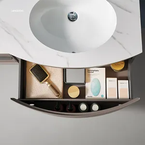 Juegos de baño con luz LED para espejo de acero inoxidable 304, gabinetes, tocador de baño de lujo moderno con fregadero