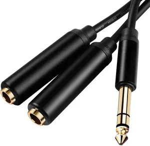 0.3M 6.35 1/4 inç 2 kadın 1 erkek y-tipi adaptör kablosu Stereo çift 6.5 Y Splitter ses kablosu