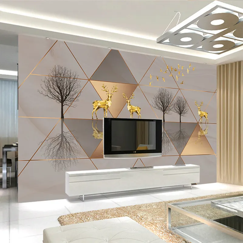 Grosir Cetak Kustom 3D Geometris Jointless Mural Wallpaper untuk Latar Belakang Dinding