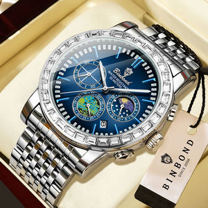 Nouvelle tendance BINBOND-8632 Montre pour homme en acier blanc, étanche, à quartz, trois aiguilles, six aiguilles, cadran de 43 mm, montre à grand cadran - Product Image 1