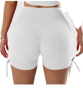 Поддерживающие индивидуальные новые готовые быстросохнущие спортивные женские шорты для йоги, активного фитнеса, спортивные платья, белые шорты