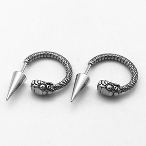 Pendientes con forma de cabeza de serpiente yunnique, diseño cónico de acero de titanio para joyería de moda para fiestas - Product Image 2
