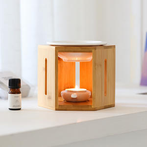 Natural Bamboo Hexagonal Cage Aromatherapy Lamp Burner Ceramic Essential Oil Diffuser Tea Light Candle <strong>Warmer</strong> for Home Spa - Product Image 3