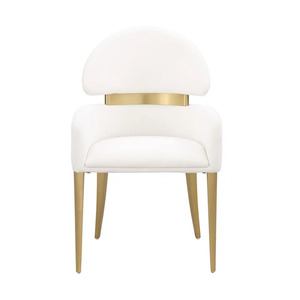 2 chaises modernes convertibles avec accoudoirs, en acier inoxydable finition or mat, en tissu, pour salle à manger, bureau à domicile et hôtel, couleur blanche - Product Image 5
