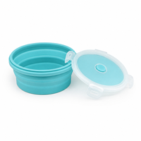 Boîte à lunch en silicone pliable ronde de petite taille, compatible micro-ondes, avec couvercle verrouillable, pour la préparation des repas et les voyages