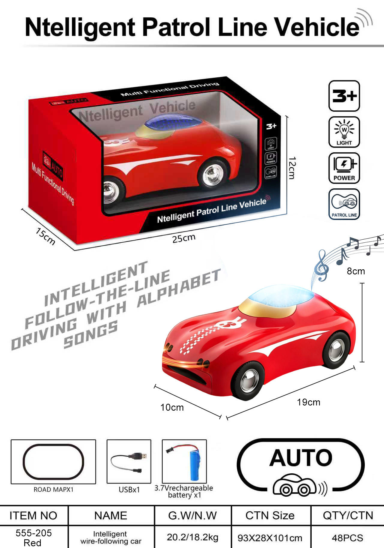 555-205 Rouge (Lumières + Chanson des Lettres) - Version Rechargeable - Boîte Fenêtre