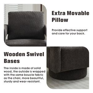 Poltrona Girevole Moderna di Lusso in Tessuto Bouclé con Struttura in <span class=keywords><strong>Legno</strong></span>, Schienale Aperto, Sedia con Braccioli per Salotto - Product Image 4