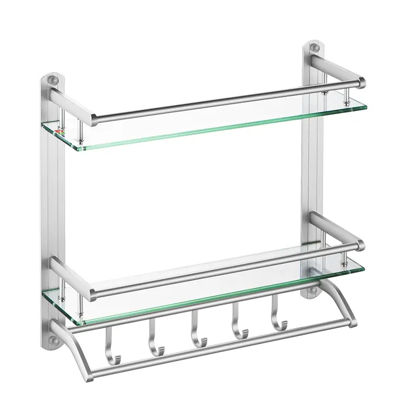 Alluminio scaffale mensola di vetro vassoio di vetro l1707-2d 2 lier mensola bagno bagno rack