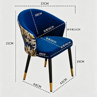Chaise de salle à manger de luxe brodée, en velours/microfibre, pieds noir-or, accoudoirs fendus pour coiffeuse à domicile
