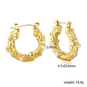 Pendientes de Aro Huggies de Acero Inoxidable con Baño de Oro, Diseño Martillado y Retorcido, con Perlas, Piedras Naturales y Circonitas, que no se deslustran - Product Image 3