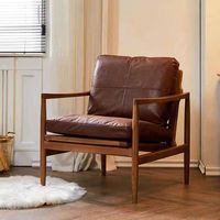 Fauteuil d'appoint moderne du milieu du siècle en cuir véritable orange avec structure en bois massif, fauteuil confortable pour salon