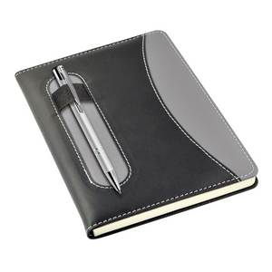 Cuaderno Premium con Cubierta de Cuero Gris y Negro, con Portaplumas, Estilo Ejecutivo, Tamaño A5 - Product Image 3