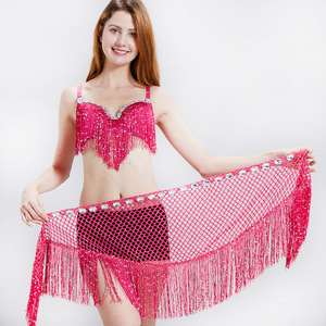 Costume da esibizione di danza del ventre femminile adulto paillettes in Chiffon tessuto <span class=keywords><strong>con</strong></span> perline include <span class=keywords><strong>reggiseno</strong></span> e abbigliamento da festa per il palcoscenico - Product Image 5