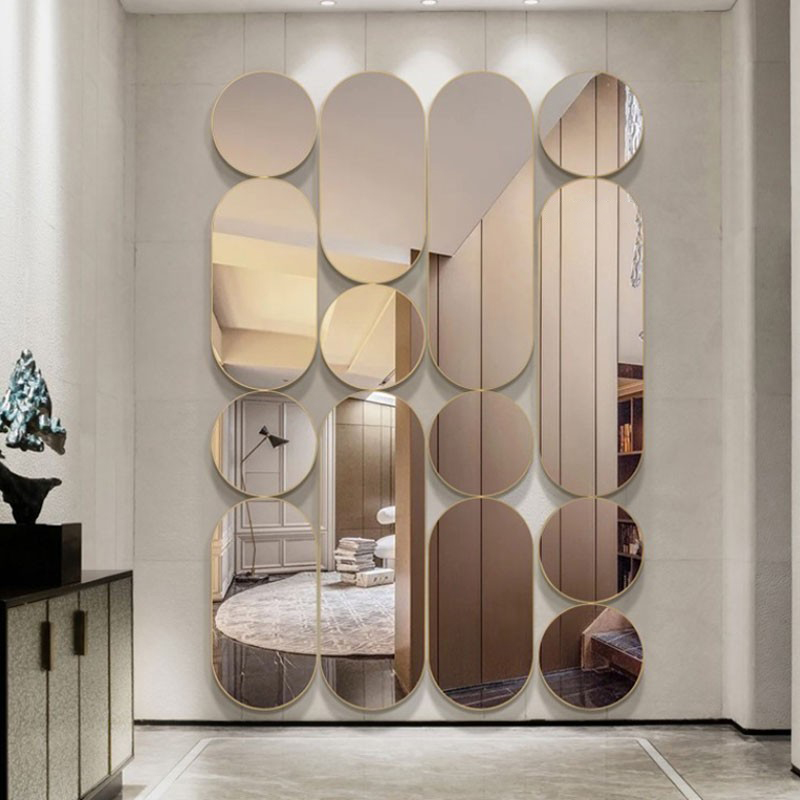 Decorative Wall Modern Living Room Hallway luxury aluminum alloy framed Mirror 4 Piece Set 6 Wall Hanging Combination mirror