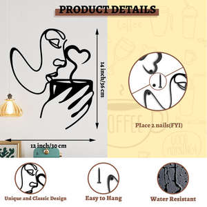 Décoration murale en métal style line art <span class=keywords><strong>pour</strong></span> café - Couleur personnalisable, design Art déco moderne <span class=keywords><strong>pour</strong></span> mariage, anniversaire, décoration intérieure - Product Image 4