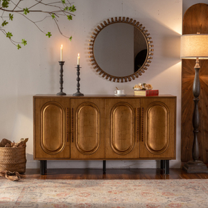 4-Door Modern Sideboard <b>Buffet</b> Cabinet-Solid Wood & MDF Arched Door Storage Console <b>Table</b> for Living Room/Hotel/Apartment - Product Image 1
