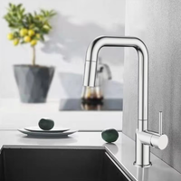 Robinet de cuisine simple et contemporain à poignée unique, bec rotatif en céramique, monotrou, à poser sur le plan, en acier inoxydable, divers modèles