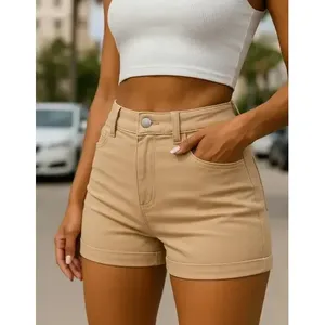 Shorts in denim elasticizzato a vita alta da donna Adrenaline, vestibilità slim, gamba dritta, casual, traspiranti. - Product Image 1