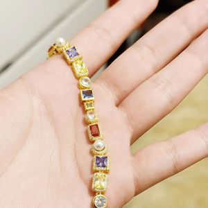 Zircon Bracelet Geometric Multicolor Pearl Bezel Setting Zinc Alloy Jewelry Gift Unisex Hip Hop Style - Product Image 5
