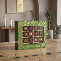 Caja de Regalo de Chocolate de Lujo con Tapa y Base de Cartón Premium para Decoración de Ramadán, con Ventana Transparente, Estilo Dubái