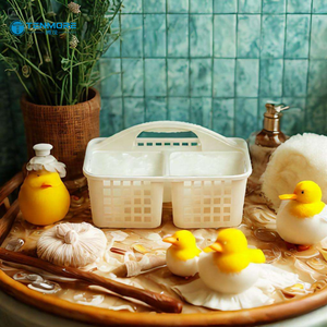 Panier de Douche Portable Blanc à 3 Compartiments, Organisateur de Salle de Bain en PP Respirant avec Poignée - Product Image 6