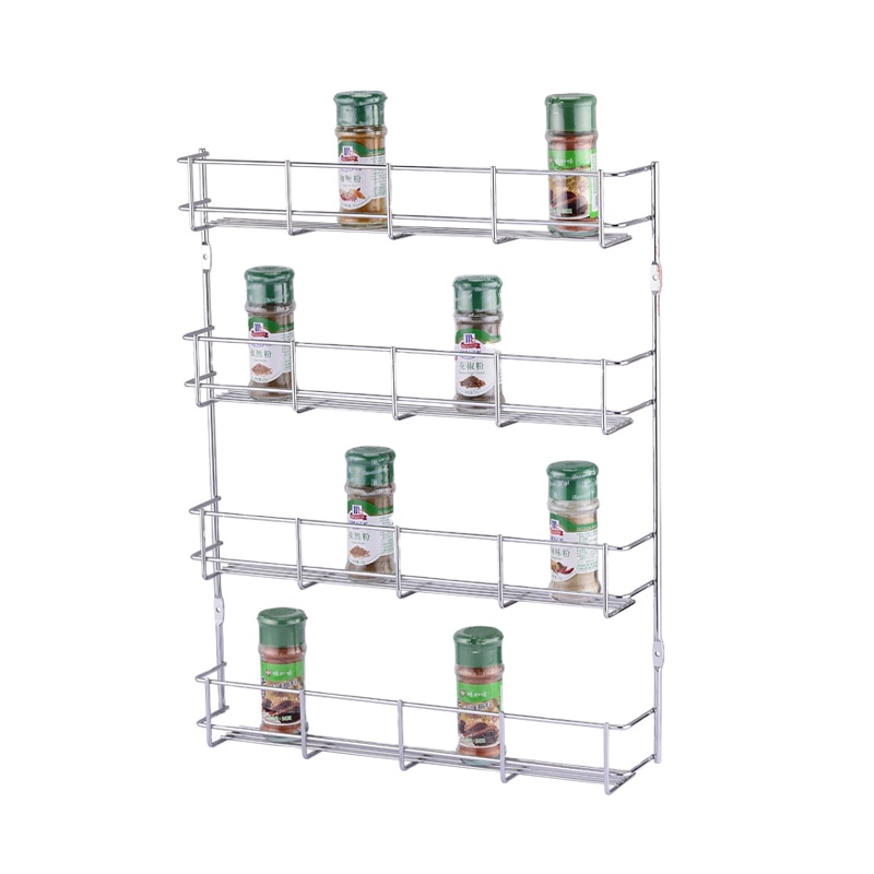 Cabinet Organizer Kitchen Cabinet Door 4 Tier Mounted Chrome Wire Metal Wall Mount Jar Spice Holder Rack Organizer Tray