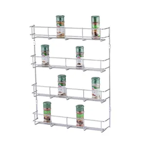 Keukenkast Deur 4 Tier Mounted Chrome Draad Metal Wall Mount Jar Spice Houder Rack Organizer Tray