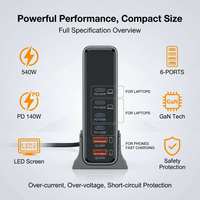 Chargeur GaN ultra puissant 540W, 3 ports Type-C, 2 ports USB, protection OVP, PD3.0, QC3.0, station de charge de bureau, écran LCD, iPad Pro