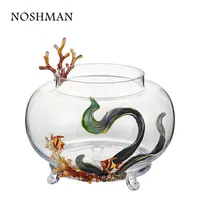 Noshman tigela de aquário, vidro transparente para desktop, tartaruga redonda, tanque de peixes, plantas verdes, tanque de peixes