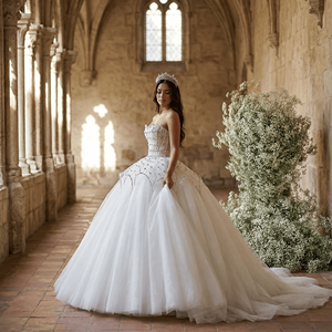 Robe de mariée élégante Nt143, robe de bal sans bretelles, corset à paillettes, tulle scintillant, robe de mariée Jancember - Product Image 1