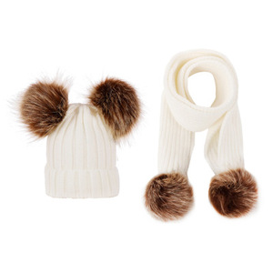Conjunto de Gorro y Bufanda Tejidos para Niños y Niñas, Gorro de Punto con Pompón de Piel para Niños, Gorro de Esquí - Product Image 3