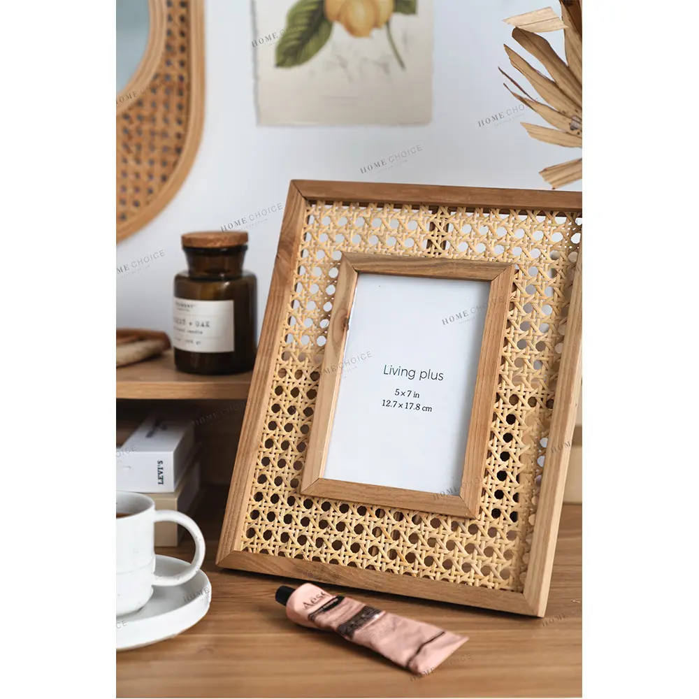 Caja de madera cuadrada personalizada para decoración de pared, marco de foto de alta calidad con pantalla 3D de ratán