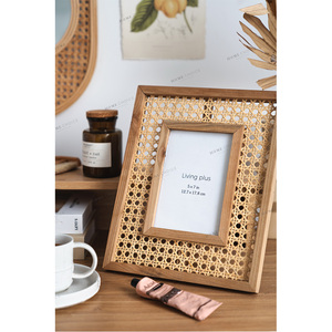 High quality custom nature square wooden art shadow box photo frame 3D display case rattan decoration wall picture frame