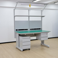 Estación de Trabajo ESD para Laboratorio DETALL con Luz LED, Riel de Alimentación y Almacenamiento de Herramientas para Ensamblaje de Semiconductores, Fabricante OEM