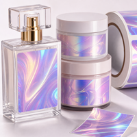 Étiquettes autocollantes irisées violettes et rose aurore en PET holographique OEM, forme personnalisée pour pots et bouteilles cosmétiques (Consommateur)