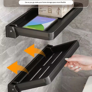 Matte màu đen tự dính Nhôm gấp Kệ Bracket punch-miễn phí treo tường vòi hoa sen Caddy cho khách sạn phòng tắm sử dụng khăn kệ - Product Image 3