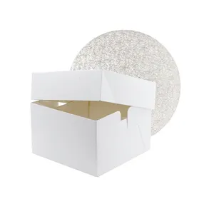 Boîtes à gâteaux rondes, blanches, vente en gros, coffret en papier, personnalisé, 4-10-12 pouces, supports à gâteaux mdf