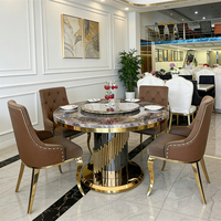 Meubles de salle à manger, table à manger en marbre brun, ensemble de 6, 8 ou 10 chaises, table ronde avec plateau tournant Lazy Susan, table à manger rotative